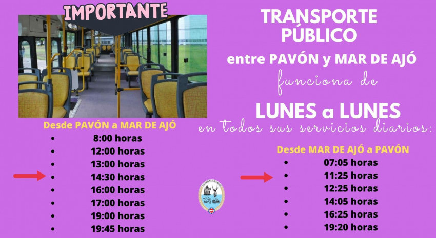 TRANSPORTE PÚBLICO: Te recordamos los horarios del servicio entre Pav