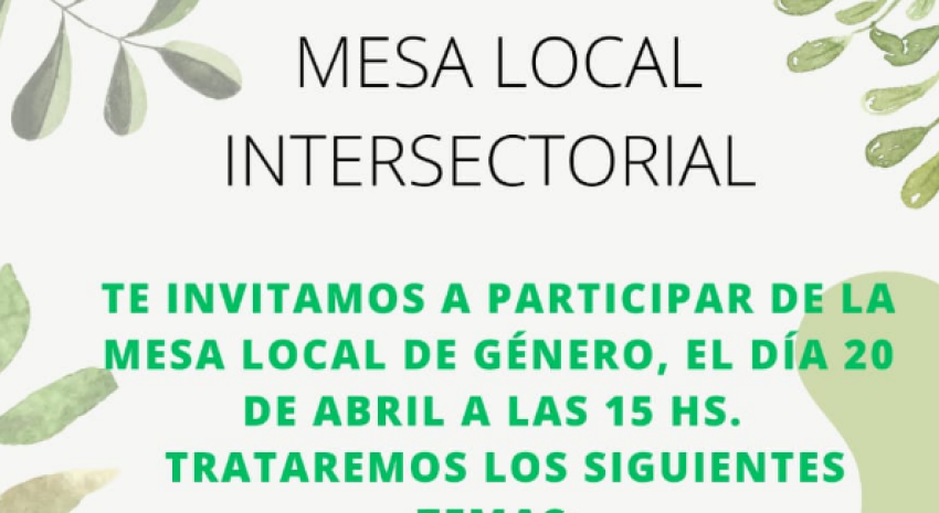 Este jueves habrá una charla abierta a la comunidad con la Mesa Local